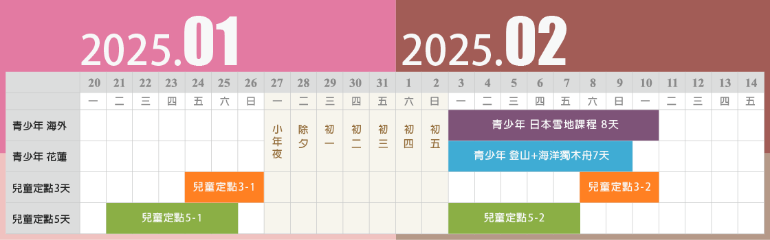 2025 光合作用戶外探索學校 冬令營行程表